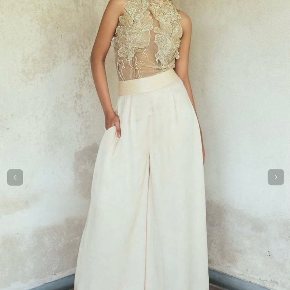 Elegant Cream Wide-Leg Jumpsuit - Wedding or Reception